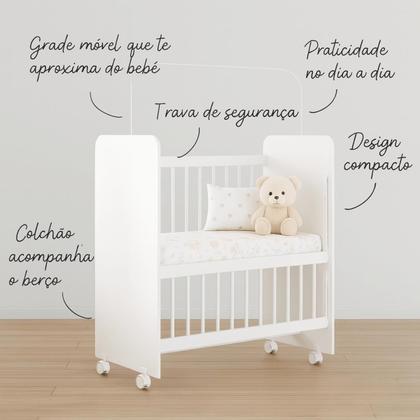 Imagem de Berço Bedside Doce Encanto Infantil Moises Com Colchão E Grade Móvel