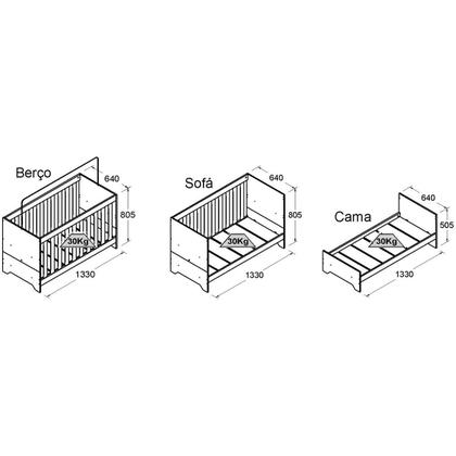 Imagem de Berço C/Colchão Ditália Multifuncional 3x1 BBI-51 BR Cozy