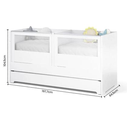 Imagem de Berço Cama 2 Em 1 Duplo Para Gêmeos Linha Sol E Mar Divicar Cor Branco