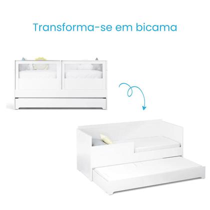Imagem de Berço Cama 2 Em 1 Duplo Para Gêmeos Linha Sol E Mar Divicar Cor Branco