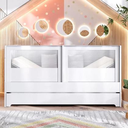 Imagem de Berço Cama 2 Em 1 Duplo Para Gêmeos Linha Sol E Mar Divicar Cor Branco