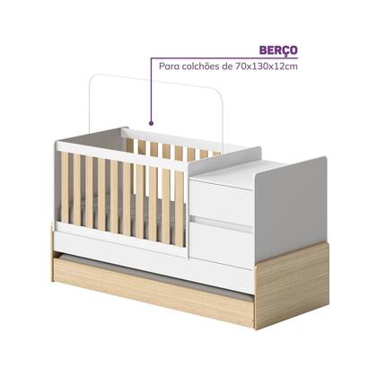 Imagem de Berço Cama Multifuncional Auri com 2 Gavetas e Cama Auxiliar Casatema MadeiraOriginals