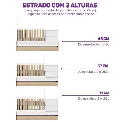 Imagem de Berço Cama Multifuncional Auri com 2 Gavetas e Cama Auxiliar Casatema MadeiraOriginals