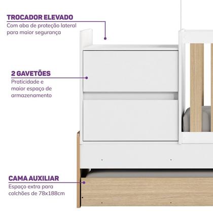 Imagem de Berço Cama Multifuncional Auri com 2 Gavetas e Cama Auxiliar Casatema MadeiraOriginals