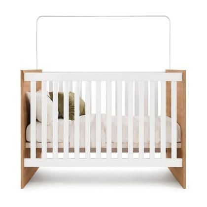 Imagem de Berço com Colchão e Suporte Mosquiteiro 3 em 1 Life Compact 100% MDF Branco/Amadeirado