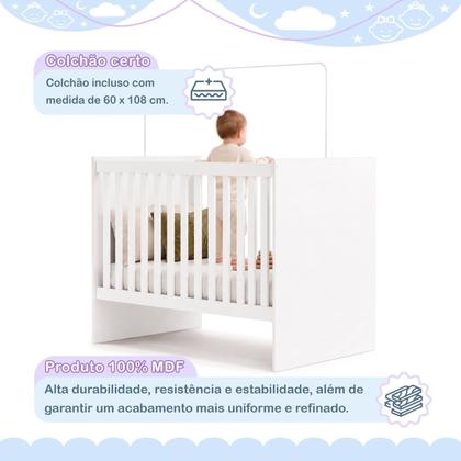 Imagem de Berço com Colchão e Suporte Mosquiteiro 3 em 1 Life Compact 100% MDF