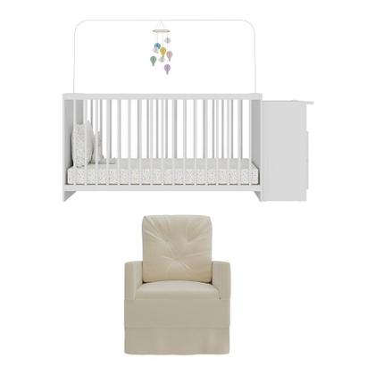 Imagem de Berço Cômoda com Colchão Incluso e Poltrona de Amamentação Meu Bebê Multimóveis MP4090