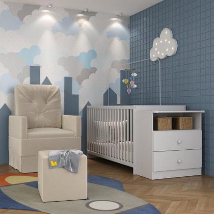 Imagem de Berço Cômoda Com Poltrona De Amamentação E Puff Meu Bebê Multimóveis Mp4078 Branco/bege Branco/bege