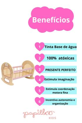 Imagem de Berço De Boneca Madeira Rosa Infantil Brinquedo Educativo