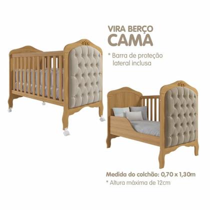 Imagem de Berço e Mini Cama Permobili Harmonia com Capitonê - Nature/Branco