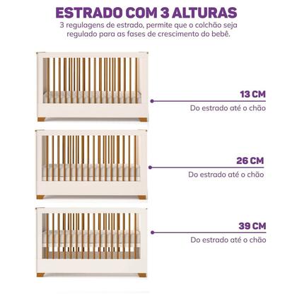 Imagem de Berço Evolutivo 2 em 1 com Grades Palito em Madeira Maciça Baby Ananda Casatema