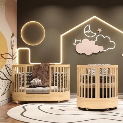 Imagem de Berço Evolutivo 3 Em 1 Mini Cama Oval Arredondado Co Sleeper Com Rodinhas Wave Divicar Com Colchão