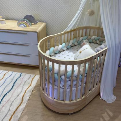 Imagem de Berço Evolutivo 3 Em 1 Mini Cama Oval Arredondado Co Sleeper Com Rodinhas Wave Divicar Com Colchão