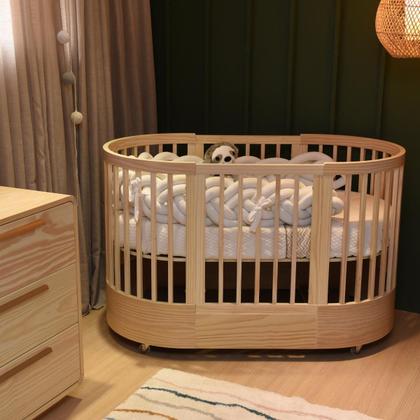 Imagem de Berço Evolutivo 3 Em 1 Mini Cama Oval Arredondado Co Sleeper Com Rodinhas Wave Divicar Com Colchão