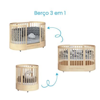 Imagem de Berço Evolutivo 3 Em 1 Mini Cama Oval Arredondado Co Sleeper Com Rodinhas Wave Divicar Com Colchão