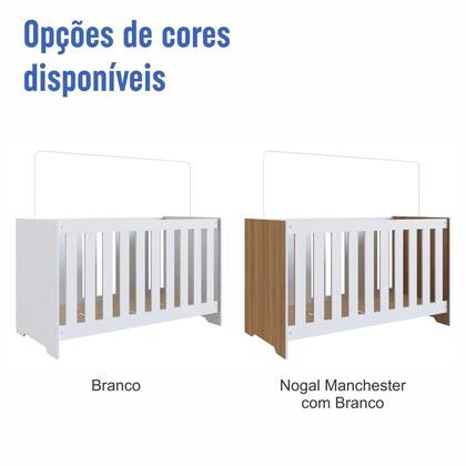 Imagem de Berço Infantil Cama 3 em 1 Multifuncional 133cm com Regulagem de Altura e Grade em MDF Quarto de Bebê Branco
