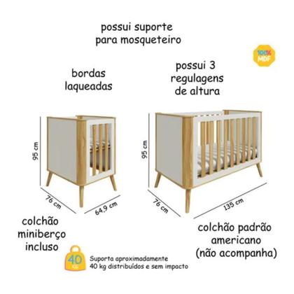 Imagem de Berço Infantil Multifuncional Théo 4 Em 1 Off White com Amêndoa