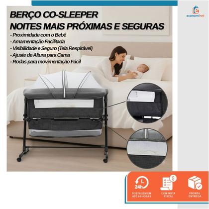 Imagem de Berço Infantil Portátil Moisés Co-Sleeper Bed Balanço Acoplado Cama com Mosquiteiro para Bebê Recém-Nascido Viagem 10kg