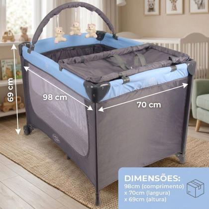 Imagem de Berço Joly Trocador Cercado Mosqueteiro Bolsa Para Viagem Desmontável Infantil Mobile Portátil Chiqueirinho Bebê Bolsa Porta Objeto Baby Style Azul