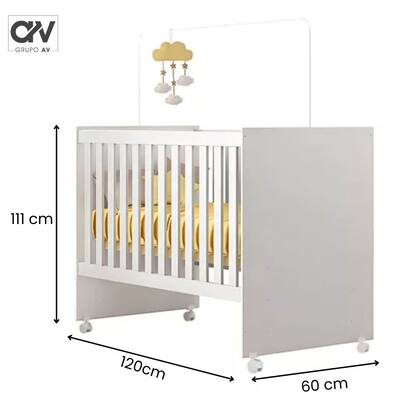 Imagem de Berço Life 2 em 1 Rodízios Design Moderno MDF Suporte Mosquiteiro Compacto Quarto Infantil Incluso Colchão