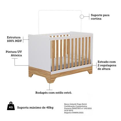 Imagem de Berço Mini Cama 3 em 1 Americano MDF Popy Retrô Móveis Peroba