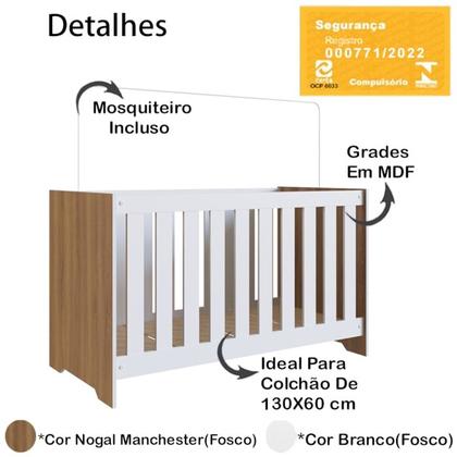 Imagem de Berço Mini Cama 3X1 Com Colchao LA013 Nogal Manchester Branco Comm