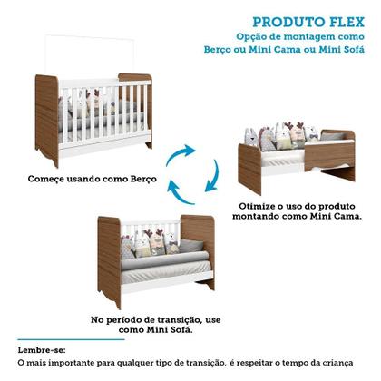 Imagem de Berço Mini Cama Americano 100% MDF 3 em 1 Ben Móveis Peroba Branco Brilho/Carvalho