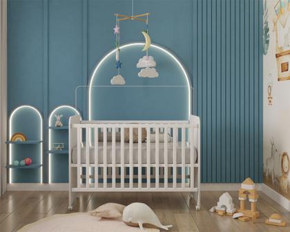 Imagem de Berço Mini Cama Americano Com Colchão E Rodízios Inocência Menino Menina Chiqueirinho Quarto de Bebê Nenê Criança Resistente Pequeno Clássico Elegante