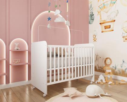 Imagem de Berço Mini Cama Americano Com Colchão E Rodízios Inocência Menino Menina Chiqueirinho Quarto de Bebê Nenê Criança Resistente Pequeno Clássico Elegante