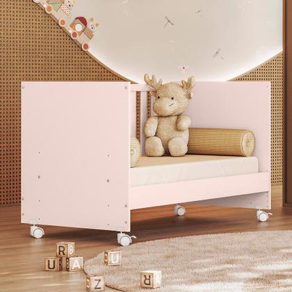 Imagem de Berço Mini Cama Americano Com Rodízio Lua Encantada Rosa Acetinado