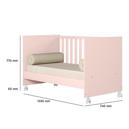 Imagem de Berço Mini Cama Americano Com Rodízio Lua Encantada Rosa Acetinado