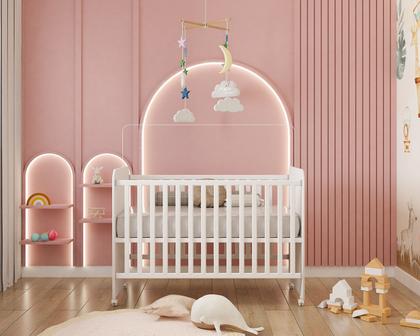 Imagem de Berço Mini Cama Americano com Rodízios Inocência Menino Menina Chiqueirinho Quarto de Bebê Nenê Criança Resistente Pequeno Clássico Elegante