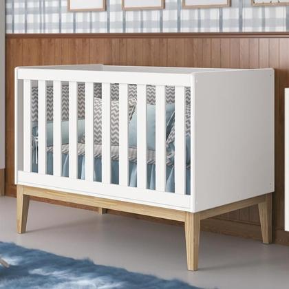 Imagem de Berço Mini Cama Classic Branco Fosco Pés Madeira Natural com Colchão D18 - Reller Móveis