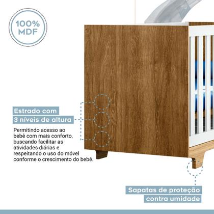 Imagem de Berço Mini Cama com Colchão Life Tigus Baby Branco e Madeirado Ypê