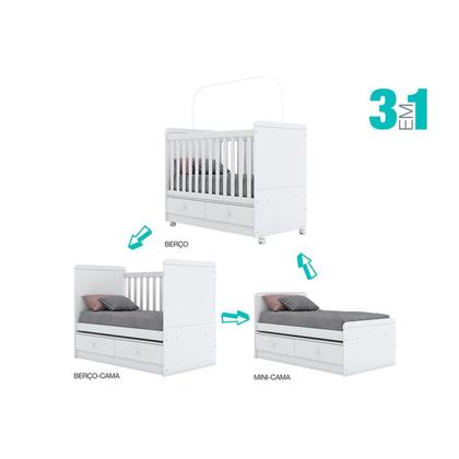 Imagem de Berço / Mini Cama Infantil Aquarela 3 em 1 c/ 2 Gavetas Branco Cristal - Henn