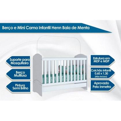 Imagem de Berço / Mini Cama Infantil Bala de Menta 3 em 1 (2 Un) Branco - Henn