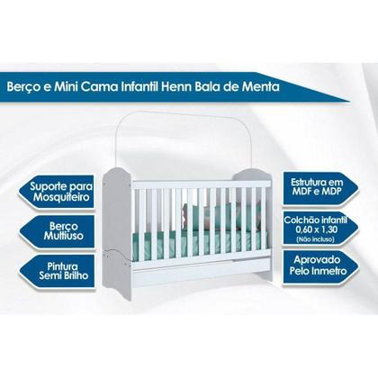 Imagem de Berço / Mini Cama Infantil Bala de Menta 3 em 1 Branco - Henn