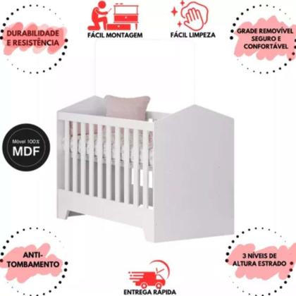 Imagem de Berço Mini Cama Multiuso Moderno Quarto Menina Menino MDF com Suporte Para Mosqueteiro
