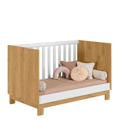 Imagem de Berço Mini Cama Qencanto Slim 4315 Qmovi Freijó Branco Acetinado + Colchão Gazin