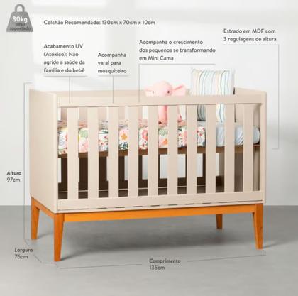 Imagem de Berço Mini Cama Theo com Pés Square Mel - Rosa