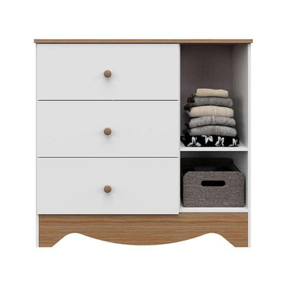 Berço Minicama Americano com Cômoda Infantil Ben 1 PT 3 GV Branco e Carvalho - Peroba Imagem de Berço Minicama Americano com Cômoda Infantil Ben 1 PT 3 GV Branco e Carvalho