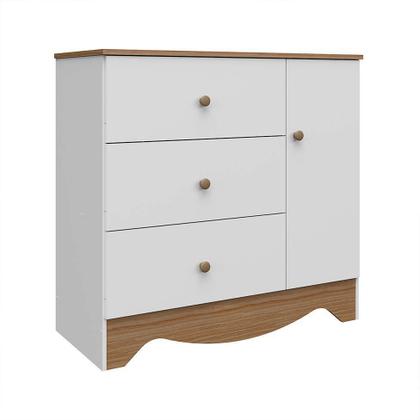 Berço Minicama Americano com Cômoda Infantil Ben 1 PT 3 GV Branco e Carvalho - Peroba Imagem de Berço Minicama Americano com Cômoda Infantil Ben 1 PT 3 GV Branco e Carvalho
