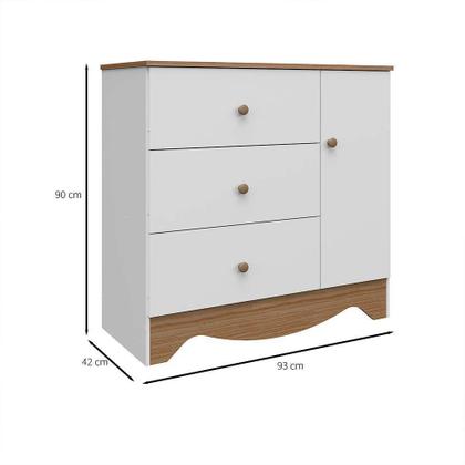 Berço Minicama Americano com Cômoda Infantil Ben 1 PT 3 GV Branco e Carvalho - Peroba Imagem de Berço Minicama Americano com Cômoda Infantil Ben 1 PT 3 GV Branco e Carvalho