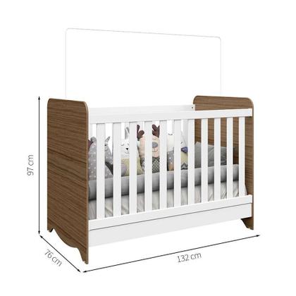 Berço Minicama Americano com Cômoda Infantil Ben 1 PT 3 GV Branco e Carvalho - Peroba Imagem de Berço Minicama Americano com Cômoda Infantil Ben 1 PT 3 GV Branco e Carvalho