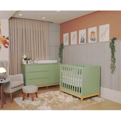 Berço Minicama Amor Perfeito II Verde e Pinus - Divicar Imagem de Berço Minicama Amor Perfeito II Verde e Pinus