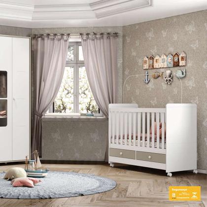 Berço Minicama Aquarela Flex Branco e Cristal - Henn Imagem de Berço Minicama Aquarela Flex Branco e Cristal