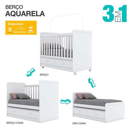 Berço Minicama Aquarela Flex Branco e Cristal - Henn Imagem de Berço Minicama Aquarela Flex Branco e Cristal