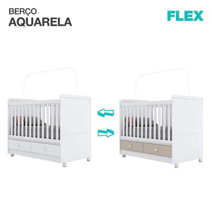 Berço Minicama Aquarela Flex Branco e Cristal - Henn Imagem de Berço Minicama Aquarela Flex Branco e Cristal