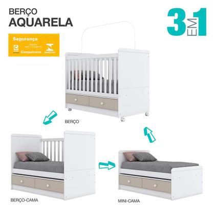 Berço Minicama Aquarela Flex Branco e Cristal - Henn Imagem de Berço Minicama Aquarela Flex Branco e Cristal