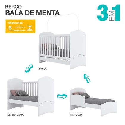 Berço Minicama Bala de Menta Branco - Henn Imagem de Berço Minicama Bala de Menta Branco